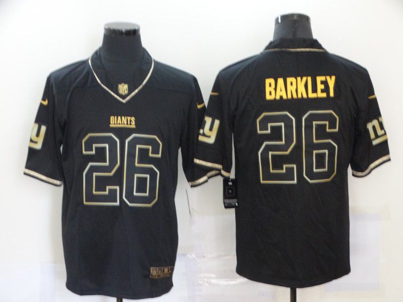 Men New York Giants #26 Barkley Black Retro gold lettering Nike NFL Jersey